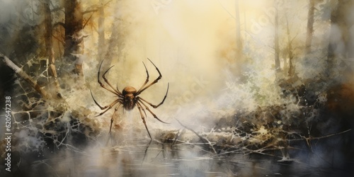 wood spider in a natural setting, the colors predominantly cool Generative AI Digital Illustration Part#060723