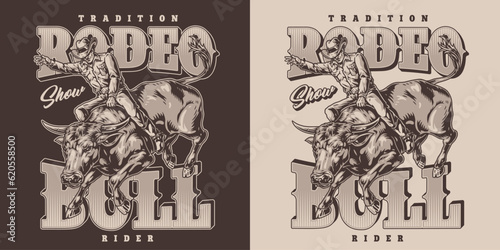 Bull rodeo vintage flyer monochrome