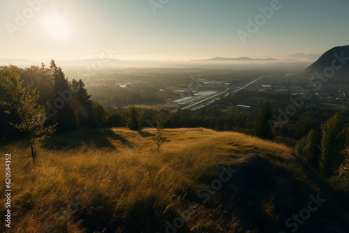 Sunny shot of Fraser Valley near Abbotsford, BC. Generative AI