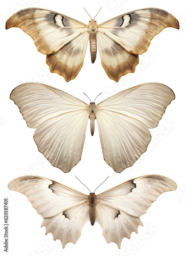 a set of moths with spread wings on transparent background