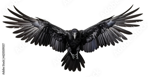 set of raven crow birds with spread wings