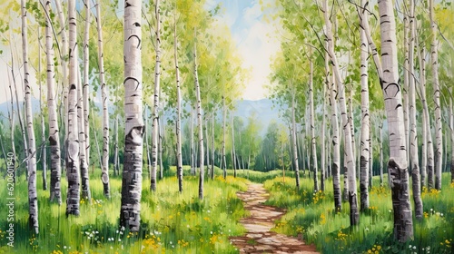Aspen Grove Landscape in Colorado: A Picturesque Forest of Vibrant Colors in Fall and Spring. Generative AI