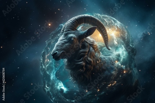 A Capricorn zodiac sign in a galaxy background. Esoteric horoscope and fortune concept. Generative AI