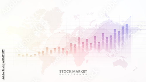 Stock market investment graph, global market information, financial bar chart, and yield curve display. Business analytics background concept on white background. Trading visualization in colorful