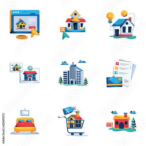 Trendy Set of House Purchasing Flat Icons