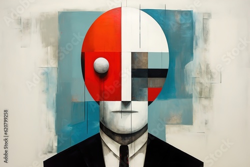 Art illustration of a faceless person in a suit, anonymous in the Bauhaus style. Contemporary artwork