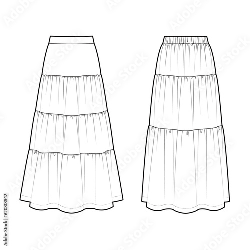 Women's Tiered Maxi Skirt fashion vector sketch - Illustrator CC