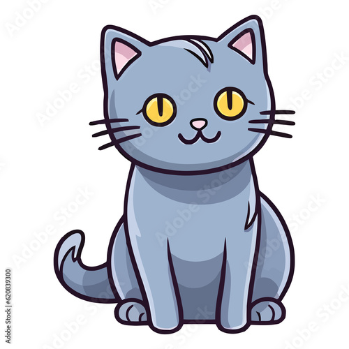 Charming Russian Blue Cat in a Delightful 2D Illustration with Endearing Appea