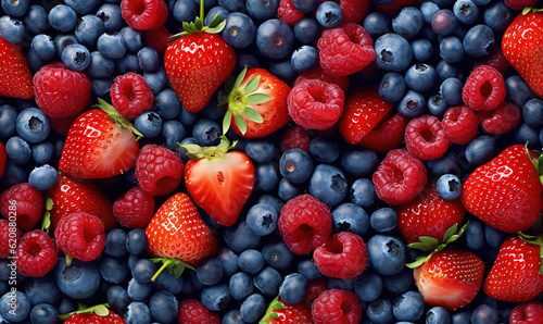  a bunch of berries and strawberries are arranged in a pattern. generative ai