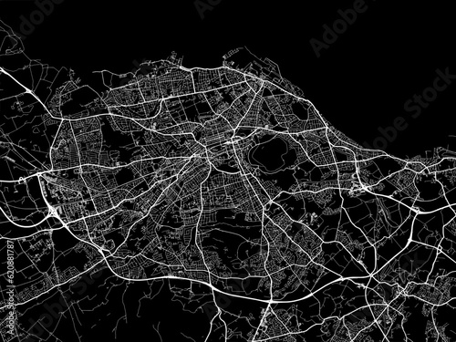 Vector road map of the city of Edinburgh in the United Kingdom on a black background.