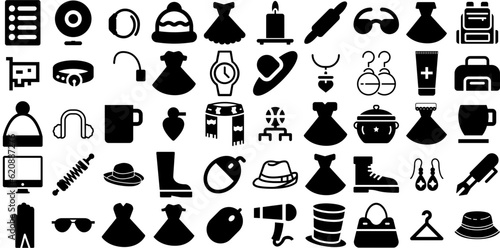Huge Set Of Accessory Icons Bundle Hand-Drawn Linear Concept Silhouette Arcade, Barber, Advertise, Ball Clip Art Vector Illustration