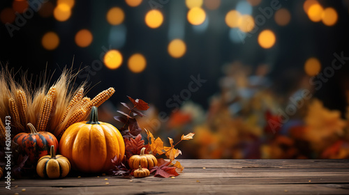 Autumn background. apples, pumpkin, apples of paradise. Generative Ai