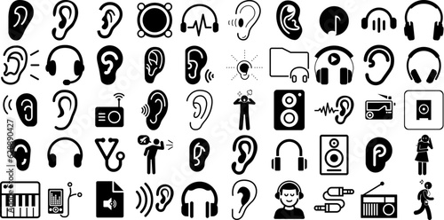 Huge Set Of Listen Icons Pack Linear Concept Symbols Music, Hot Line, Tool, Informed Symbol Vector Illustration