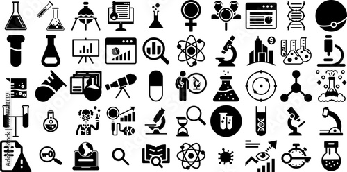 Mega Set Of Research Icons Set Solid Vector Web Icon Product, Icon, Magnifier, Tool Illustration Isolated On White
