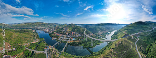 Aerial view of Vineyards on the banks of the Douro river in Portugal near the village of Pinhão - Porto wine Production