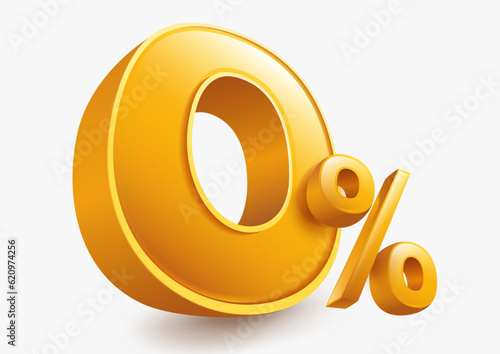Golden yellow zero percent or 0% commission special offer isolated on white background. illustration vector file.