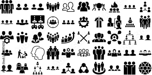 Big Set Of Team Icons Bundle Flat Design Pictograms Team, Together, Employer, Icon Glyphs Isolated On Transparent Background