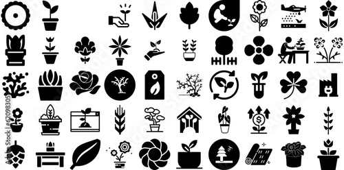 Big Collection Of Plant Icons Collection Hand-Drawn Solid Drawing Pictogram Global, Sweet, Set, Contamination Clip Art Vector Illustration
