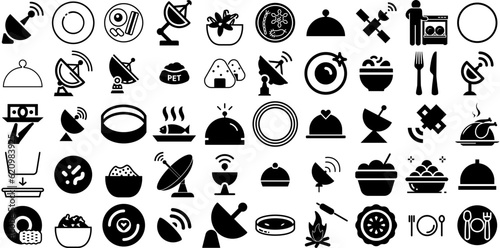 Mega Set Of Dish Icons Pack Black Concept Clip Art Dish, Cooked, Icon, Tool Silhouettes Isolated On Transparent Background