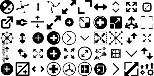 Huge Collection Of Expand Icons Pack Flat Vector Pictograms Outline, Expansion, 4, Growth Doodle Isolated On White