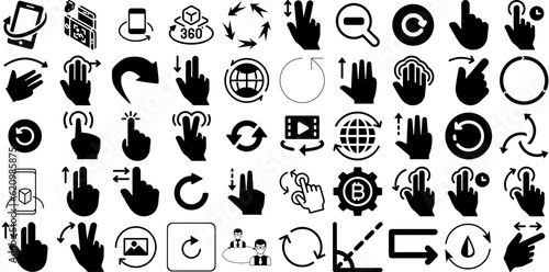 Massive Collection Of Rotate Icons Pack Hand-Drawn Black Vector Elements Disable, Target, Pointer, Icon Silhouette Isolated On Transparent Background
