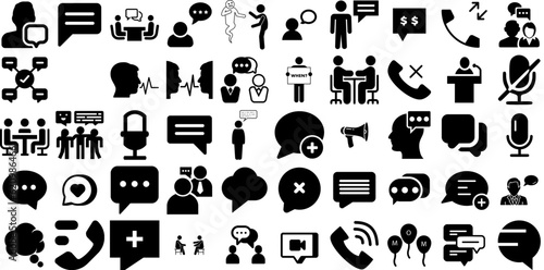 Mega Collection Of Talk Icons Set Hand-Drawn Solid Cartoon Symbols Icon, Chat, Informed, People Signs For Apps And Websites