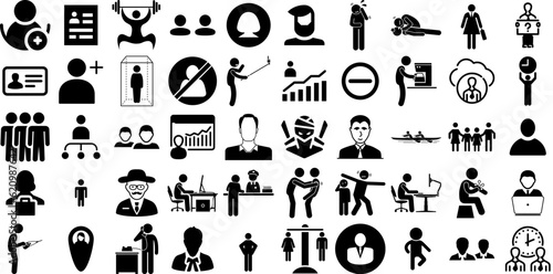 Massive Collection Of Person Icons Set Hand-Drawn Linear Design Silhouettes Health, Silhouette, Profile, Sweet Pictograms Isolated On Transparent Background