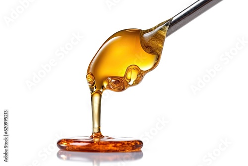 notion of medical marijuana Dropper with CBD oil and cannabis live resin extraction in macro detail, isolated on white