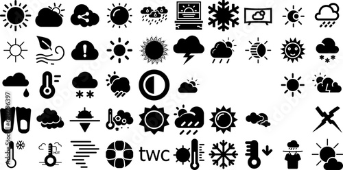 Massive Set Of Weather Icons Collection Hand-Drawn Solid Modern Elements Icon, Weather Forecast, Forecast, Symbol Illustration Isolated On Transparent Background