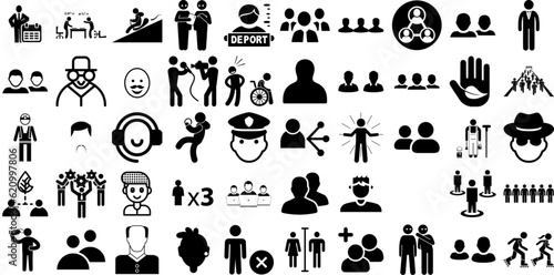 Huge Set Of People Icons Collection Black Simple Symbol Profile, Counseling, Silhouette, People Elements Isolated On White Background