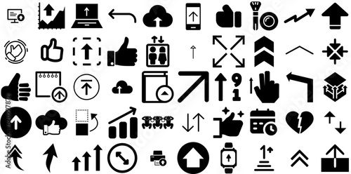 Big Set Of Up Icons Collection Hand-Drawn Linear Infographic Symbol Symbol, Icon, Yes, Finance Element For Computer And Mobile