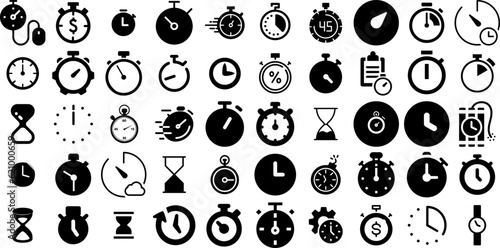 Mega Collection Of Stopwatch Icons Pack Solid Modern Signs Symbol, Thin, Tool, Icon Logotype For Computer And Mobile