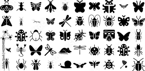 Mega Collection Of Insect Icons Set Isolated Vector Clip Art Bug, Unhygienic, Icon, Pest Signs For Computer And Mobile