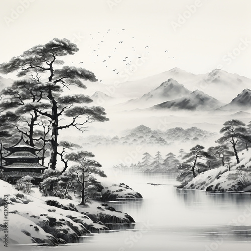 japanese style pencil painting 