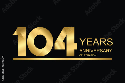 104 year anniversary vector banner template. gold icon isolated on black background.