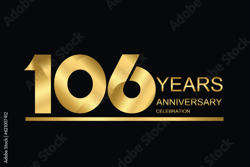 106 year anniversary vector banner template. gold icon isolated on black background.