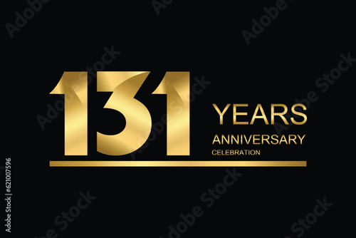 131 year anniversary vector banner template. gold icon isolated on black background.