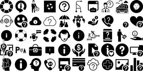 Mega Collection Of Help Icons Collection Hand-Drawn Black Vector Pictograms Solidarity, Icon, Team, Symbol Signs Isolated On White Background