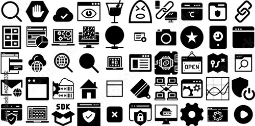 Big Collection Of Web Icons Set Linear Cartoon Clip Art Court, People, Silhouette, Mark Silhouettes Isolated On Transparent Background