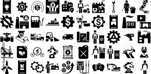 Massive Set Of Industry Icons Pack Isolated Drawing Pictogram Engineering, Set, Infographic, Modern Logotype Vector Illustration