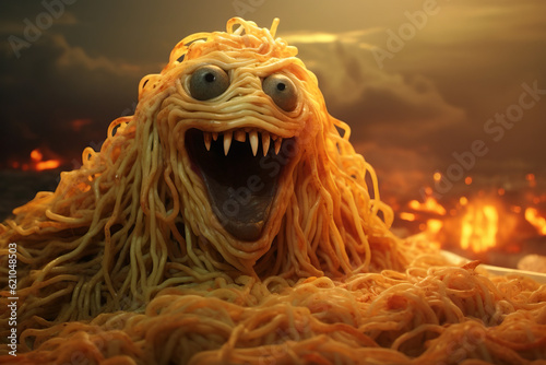 Quirky photo of a pasta monster