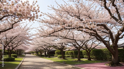 traditional Japanese flower sakura cherry flower tree. Creative resource, AI Generated