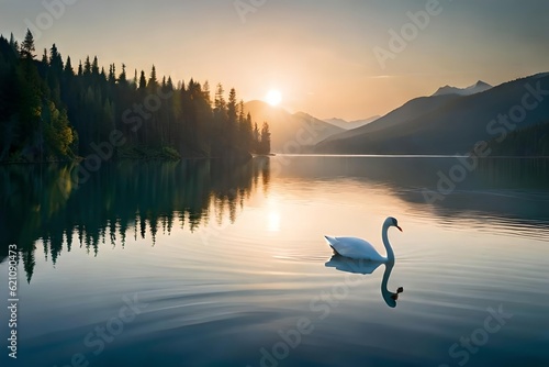 Imagine an abstract depiction of a elegant affirm gliding across a composure lake. Creative resource, AI Generated