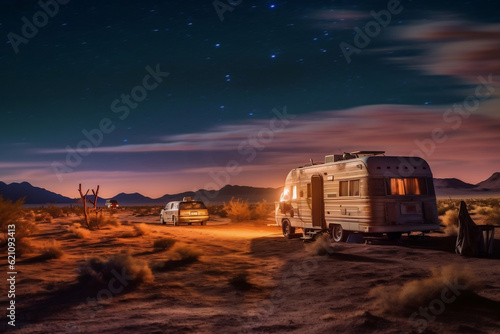 Camping in the desert in the middle of nowhere. Generative AI