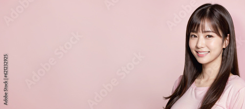 背景色ピンク素材用の笑顔の女性 Generative AI