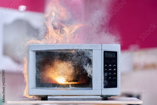 Household electrical fire in microwave oven, ignition of electrical appliance.