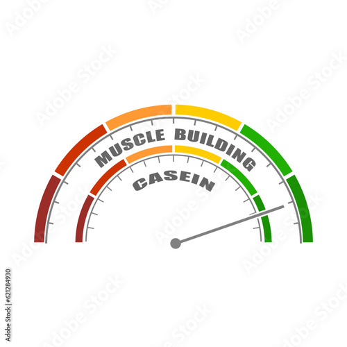 Abstract measuring device. Influence of casein on muscle mass building. Scales of cause and effect.