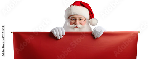 père Noël qui tient un panneau blanc devant lui - fond transparent