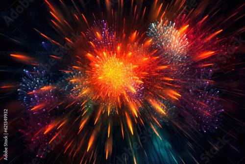 burst of abstract fireworks on a dark background, illuminating the night with an explosion of color and celebration