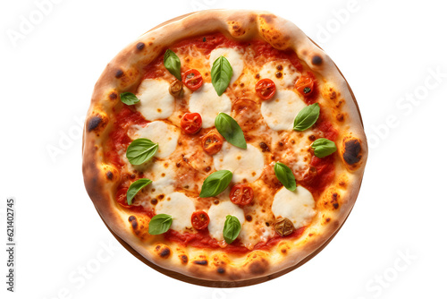 italian pizza margherita with mozzarella cheese and basil leaves